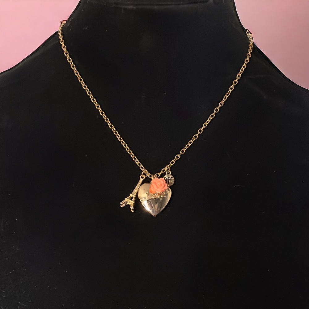 Set of two BFF heart locket charm necklaces